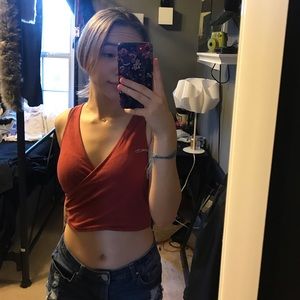 Crossed over red crop top